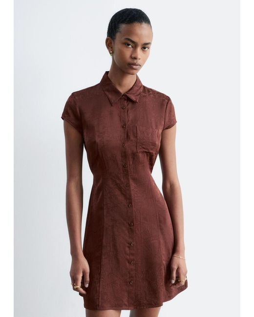 & Other Stories Brown Jacquard Mini Shirt Dress