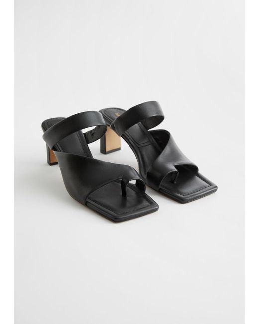 & Other Stories Black Square Toe Heeled Leather Sandals
