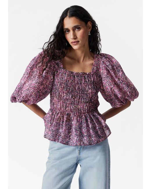 & Other Stories Pink Gesmokte Bluse Mit Puffärmeln