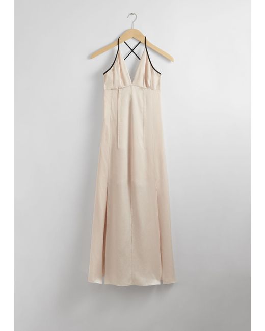 & Other Stories Natural Halterneck Satin Maxi Dress