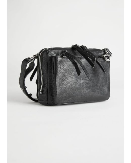 & Other Stories Black Grained Leather Crossbody Bag