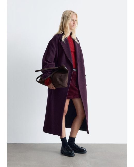 & Other Stories Purple Voluminous Belted Wool Coat