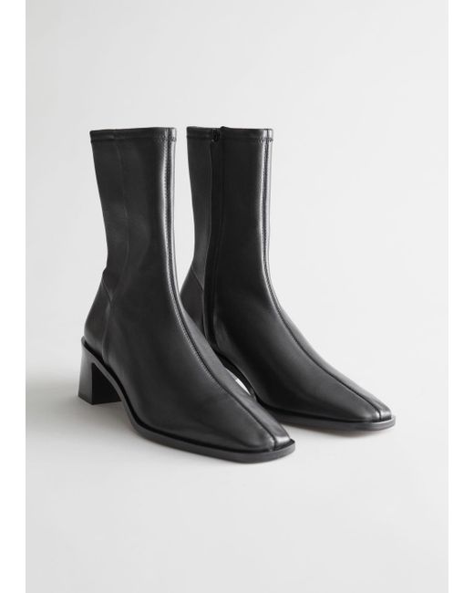 black square toe sock boots