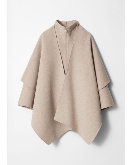 & Other Stories Natural Asymmetric Wool Cape