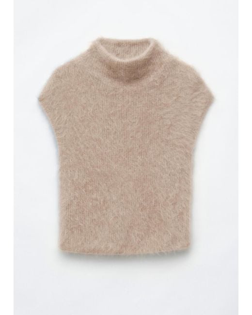 & Other Stories Natural Cashmere Rib Mock Neck Top