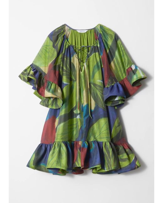 & Other Stories Green Ruffle Mini Dress