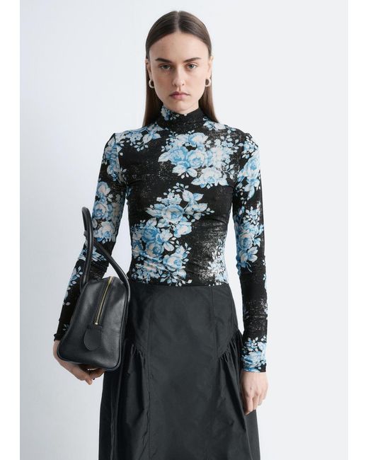 & Other Stories Black Floral-Patterned Turtleneck Top