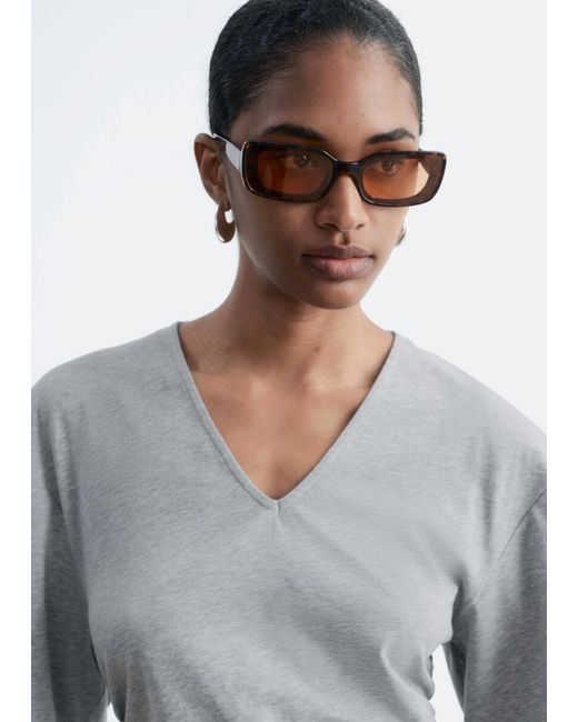 & Other Stories White Gathered V-Neck T-Shirt