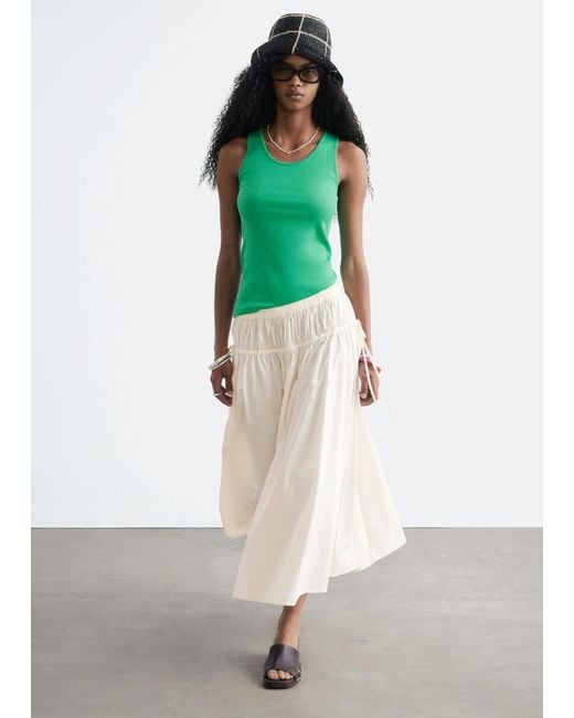 & Other Stories White Cotton Drawstring Midi Skirt