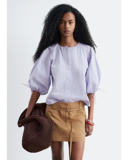 & Other Stories Blue Volume-Sleeve Cotton Blouse