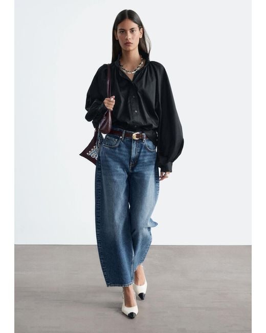 & Other Stories Blue Batwing Sleeve Cotton Blouse