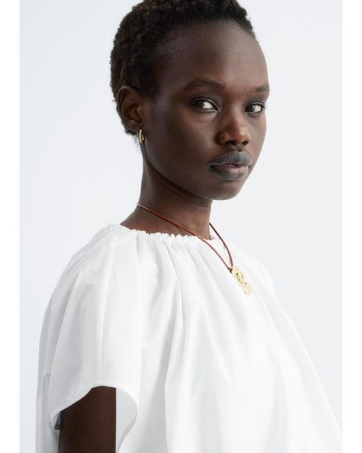 & Other Stories White Gathered Cotton Blouse