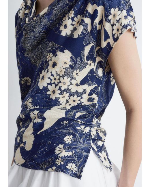 & Other Stories Blue Draped Cowl-Neck Top