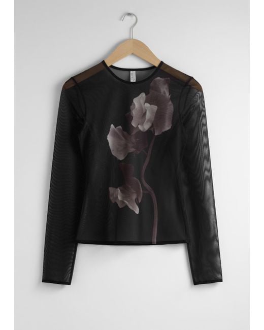 & Other Stories Black Sheer Mesh Top