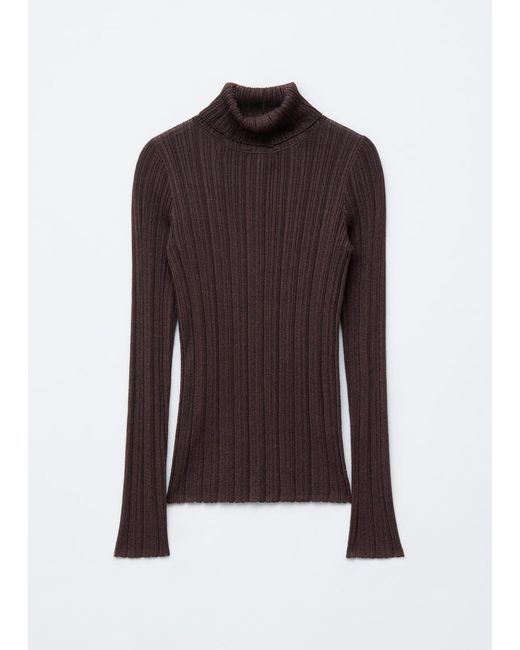 & Other Stories Brown Rib-Knit Lurex Turtleneck