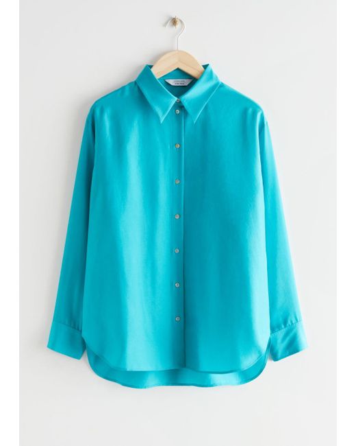& Other Stories Blue Shell Button Silk Shirt
