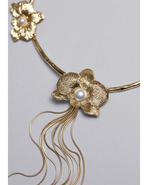 & Other Stories Metallic Flower Choker Necklace