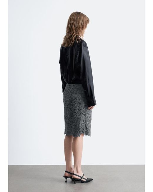 & Other Stories White Pencil Lace Midi Skirt