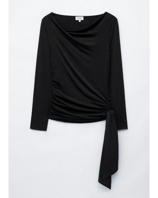 & Other Stories Black Tie Waist Jersey Top