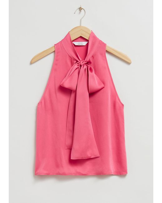 & Other Stories Pink Sleeveless Lavallière-neck Bow Top