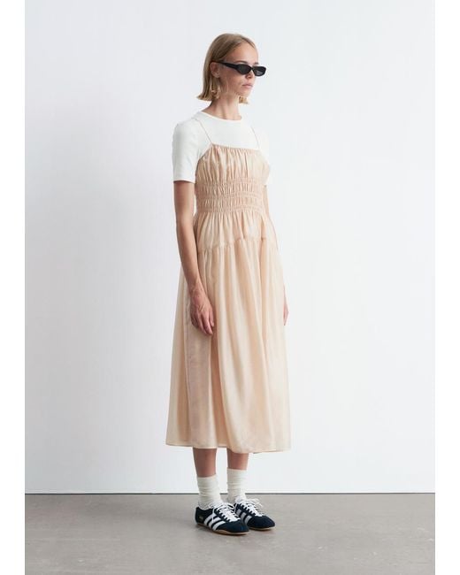 & Other Stories Natural Ruched Midi Dress
