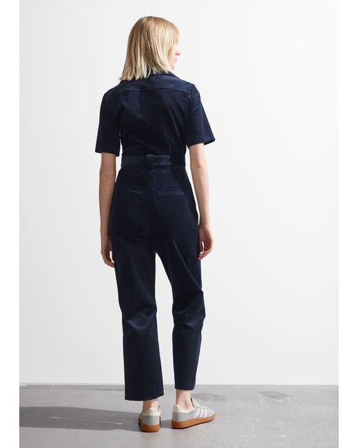 & Other Stories Blue Belted Corduroy Jumpsuit