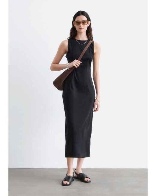& Other Stories Black Fitted Cotton Jersey Midi Dress