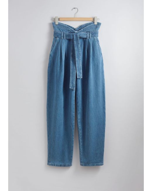 & Other Stories Blue Wide Paperbag Denim Trousers