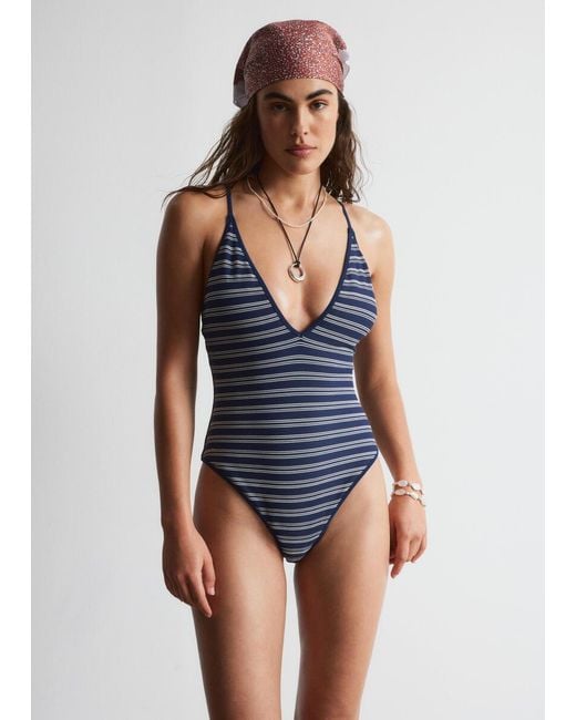 & Other Stories Blue Cross-Back V-Neck Swimsuit