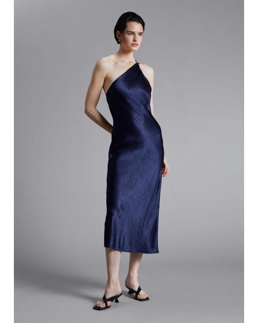 & Other Stories One-shoulder Satin Midi Dress in Blue | Lyst