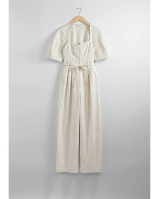 & Other Stories White Belted Zip-front Jumpsuit