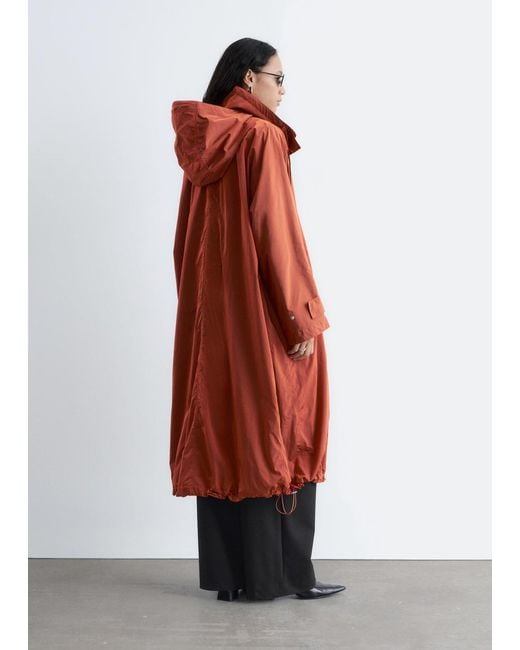& Other Stories Red Technical Nylon Hooded Parka