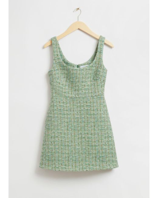 & Other Stories Green Tweed A-line Mini Dress