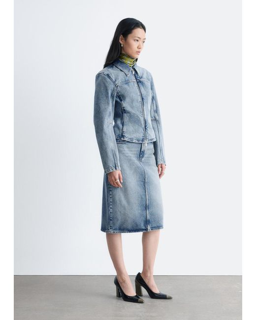 & Other Stories Blue Fitted Zip-Up Denim Jacket