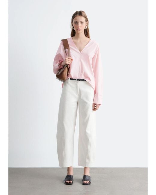 & Other Stories White Barrel-Leg Cotton Twill Trousers