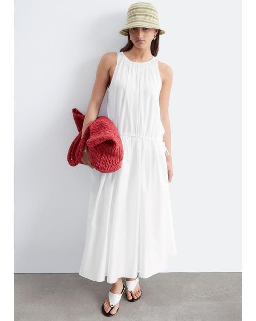 & Other Stories White Gathered Cotton Dress