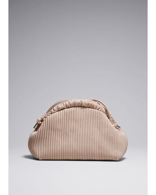& Other Stories Natural Pleated Leather Clutch Bag
