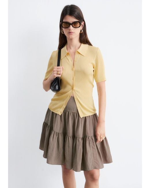 & Other Stories White Tiered Knee-Length Skirt