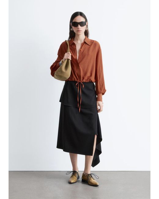 & Other Stories White Checked Drawstring Shirt