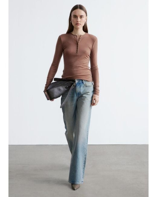 & Other Stories White Half-Placket Wool Top
