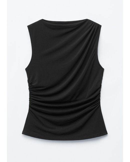 & Other Stories Black Draped Jersey Top