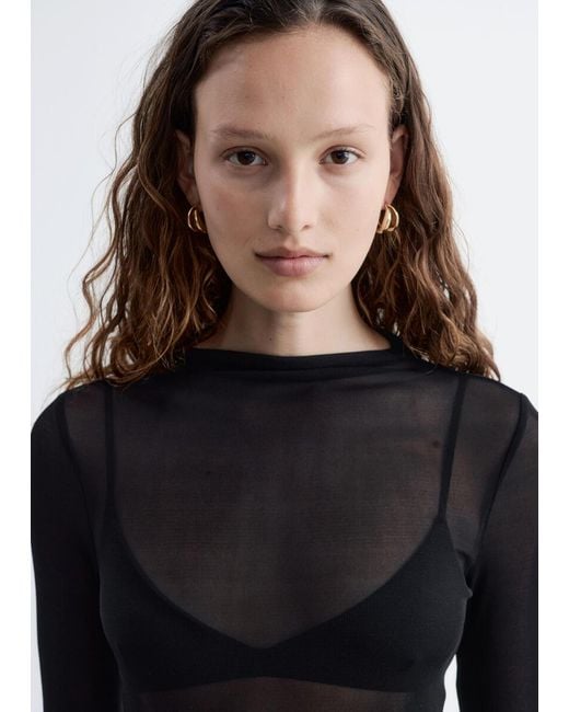 & Other Stories Black Ribbed Silk Top