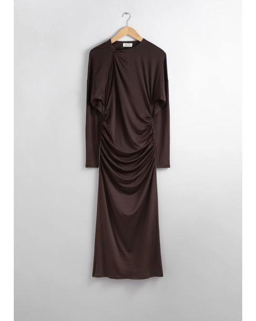 & Other Stories Brown Draped Midi Dress