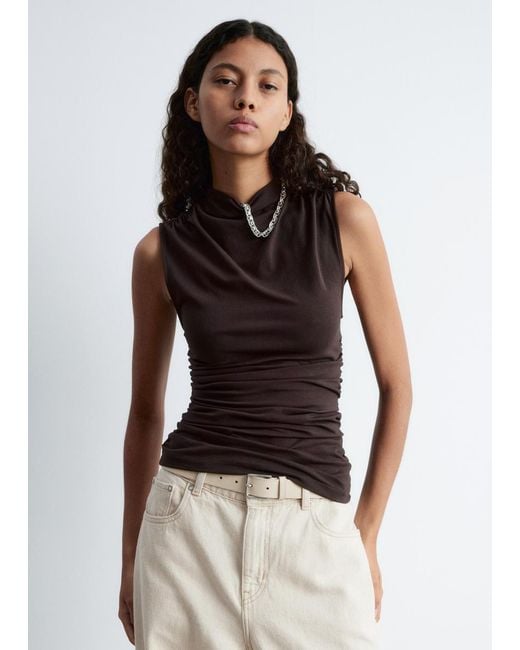 & Other Stories Brown Sleeveless Mock-Neck Top