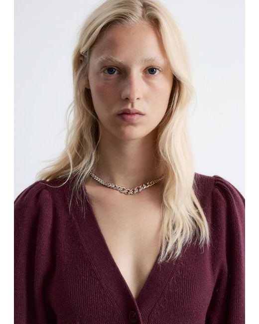 & Other Stories Purple Puff-Sleeve Wool Maxi Dress