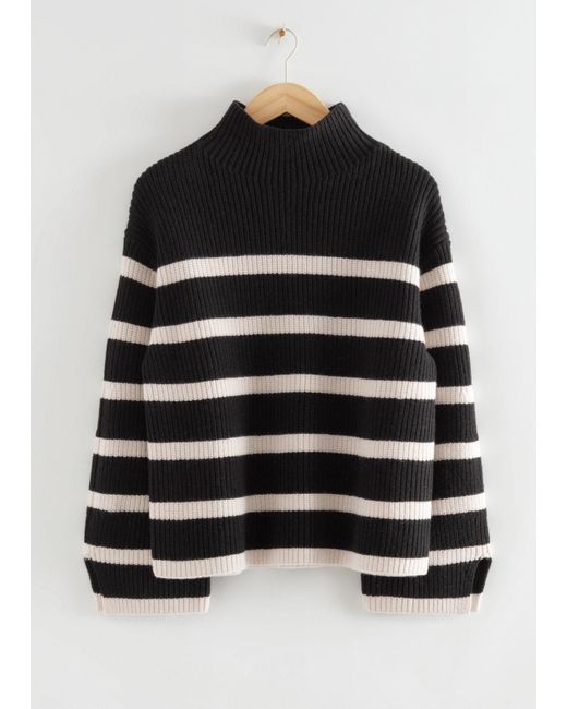 & Other Stories Black Oversized Mock Neck Striped Sweater