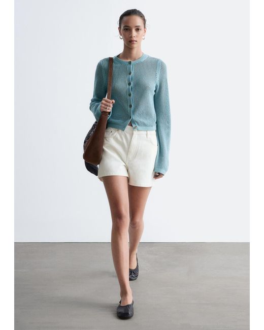 & Other Stories Blue Open-Knit Cotton Cardigan