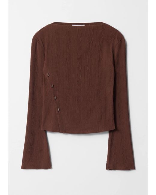 & Other Stories Brown Boat-Neck Flared-Sleeve Top