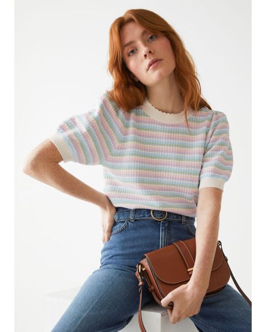 & Other Stories Multicolor Scallop Neck Knit Top