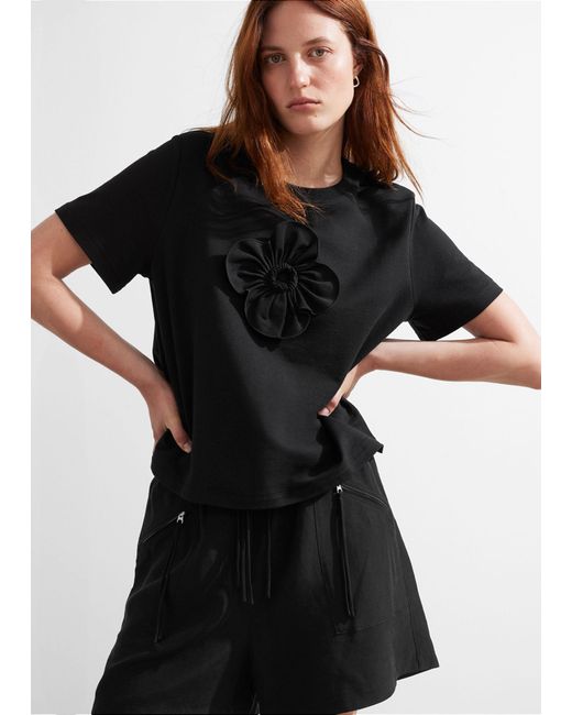 & Other Stories Black Floral-appliqué T-shirt